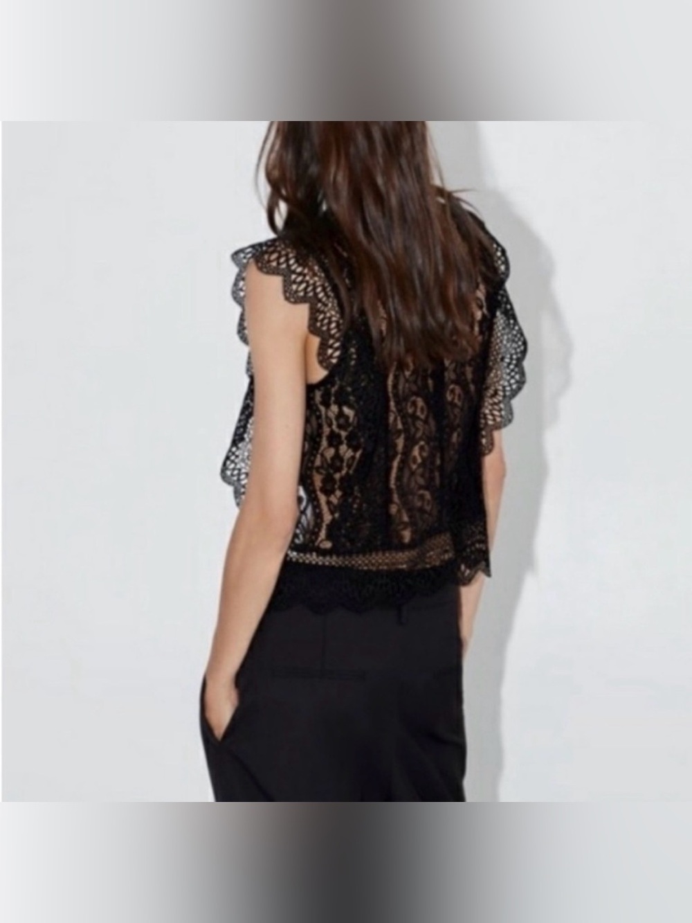 Zara Black Lace Crochet Sleeveless Top, Size L - Picture 2 of 6